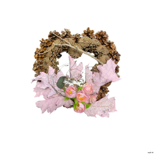 Šiškový venček v tvare srdca ružový